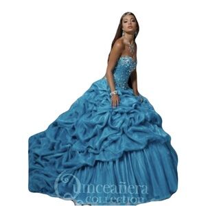 NWT Quinceañera Collection Turquoise & Gold BallGown Size 6